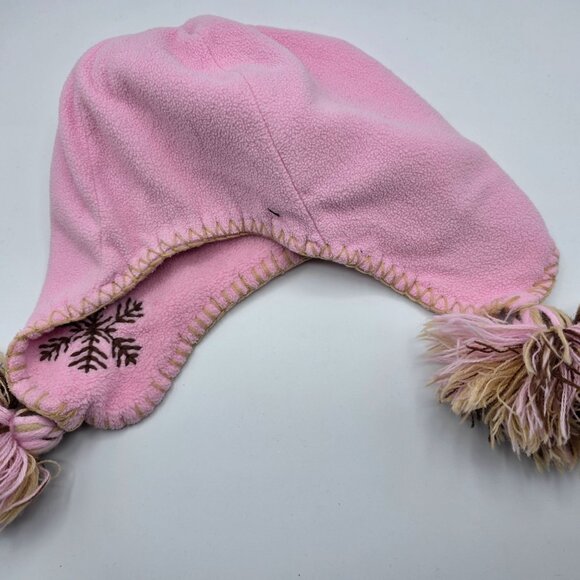 Gap Kids L/XL Pink Fleece Hat With Tassels & Snowflake Embroidery Winter Warm - Picture 6 of 6